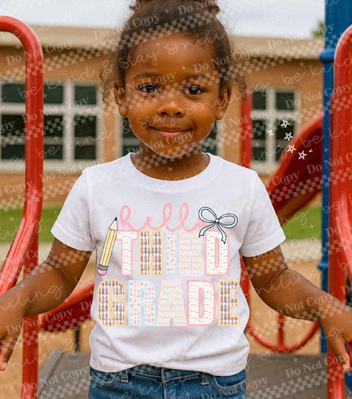 Hello Third Grade pencil and bow DTF transfer