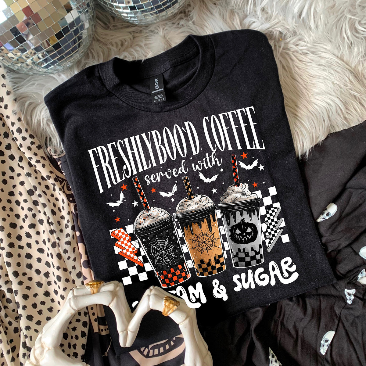 Freshly Boo’d Coffee scream and sugar WHITE WORDS 110813 DTF transfer