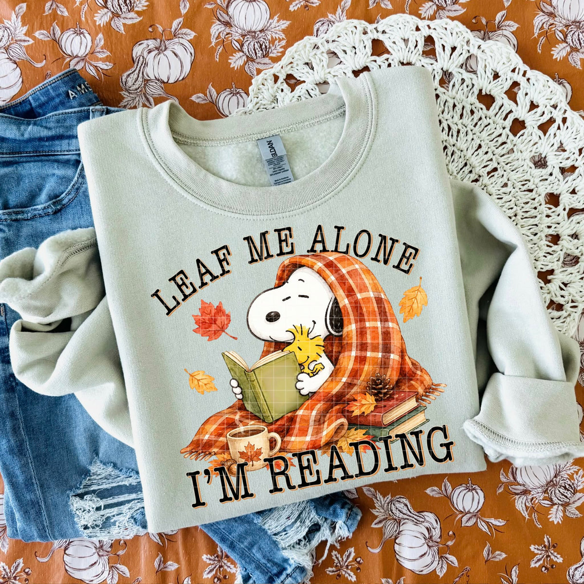 Leaf me alone I’m reading Peanut (DD) DTF transfer