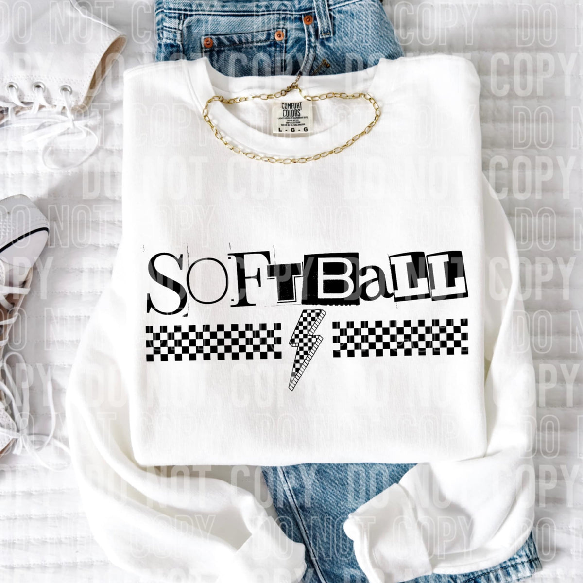 Softball checkered lightning bolt 97014 DTF transfer