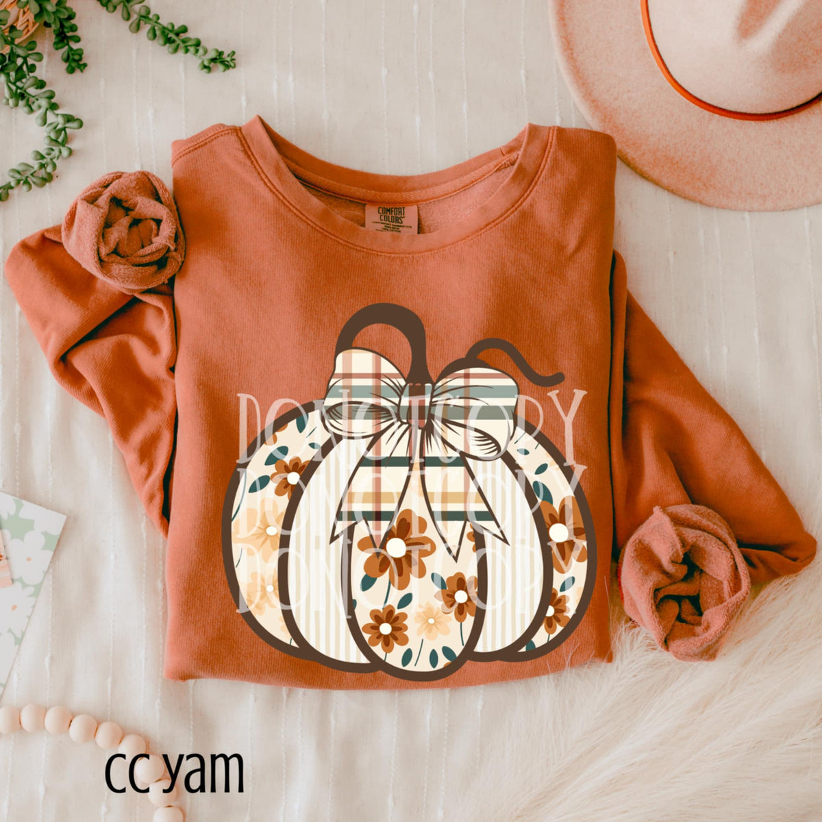 Floral Pumpkin With Plaid Bow (csg) DTF transfer