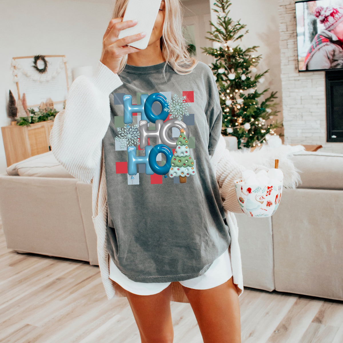 Ho Ho Ho Bubble Style Blue 111606 DTF transfer