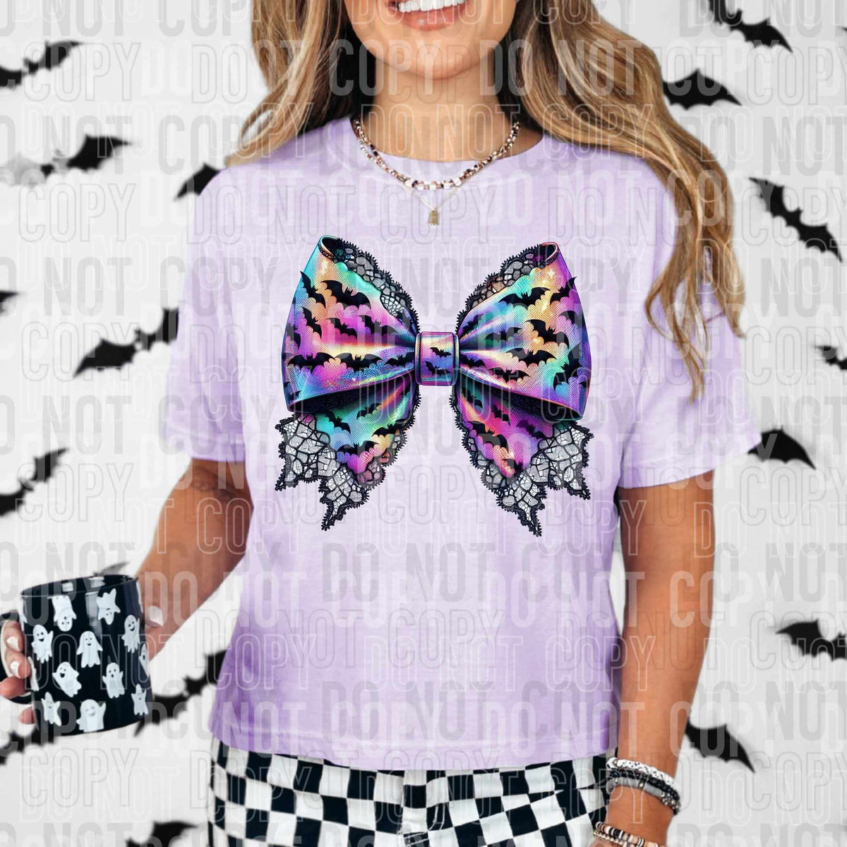 Holographic bow with lace and bats (SBB) DTF transfer