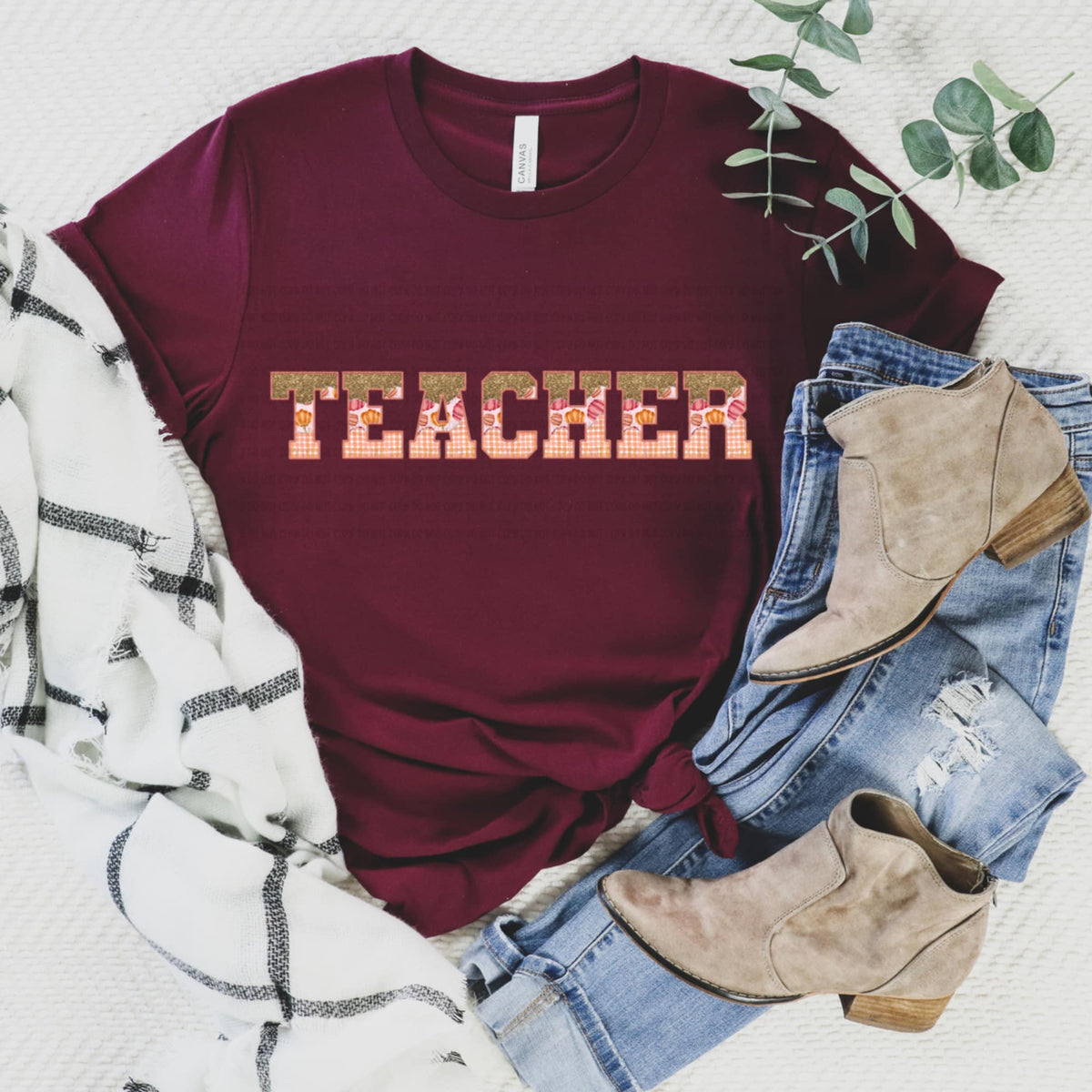 Teacher glitter pumpkin plaid REVEL DTF transfer
