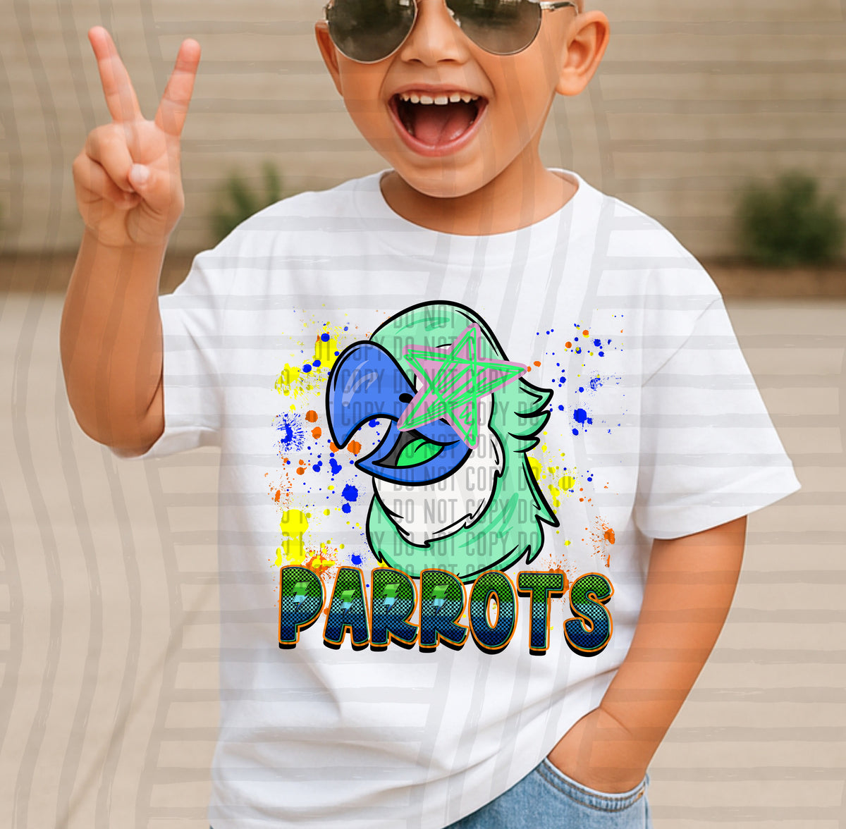 parrots paint splatter boy blue green and yellow (Caplinger) DTF Transfer