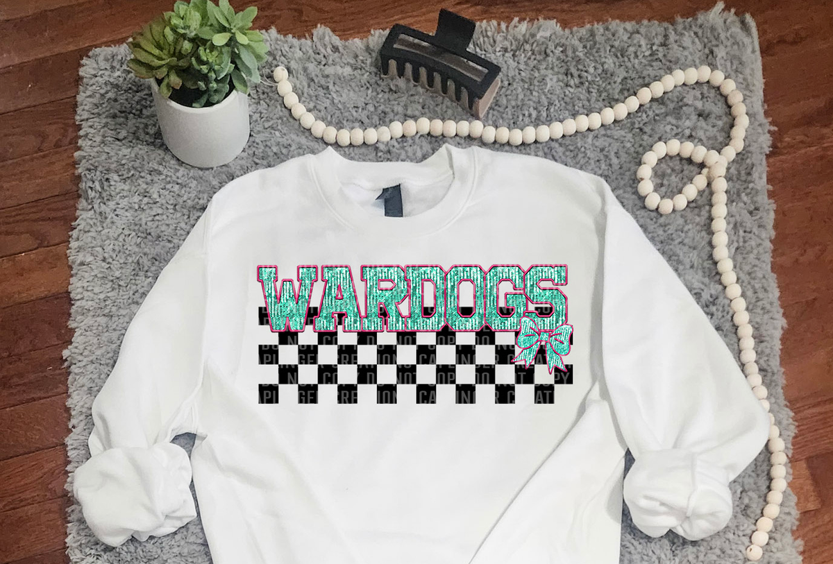 Turquoise And Pink Faux Embroidery Wardogs 74120 DTF Transfer