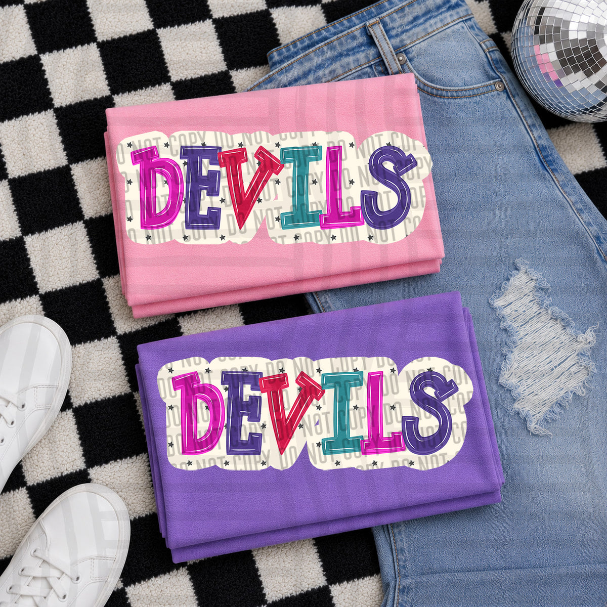 devils bubble around letters with small stars (Caplinger) DTF Transfer