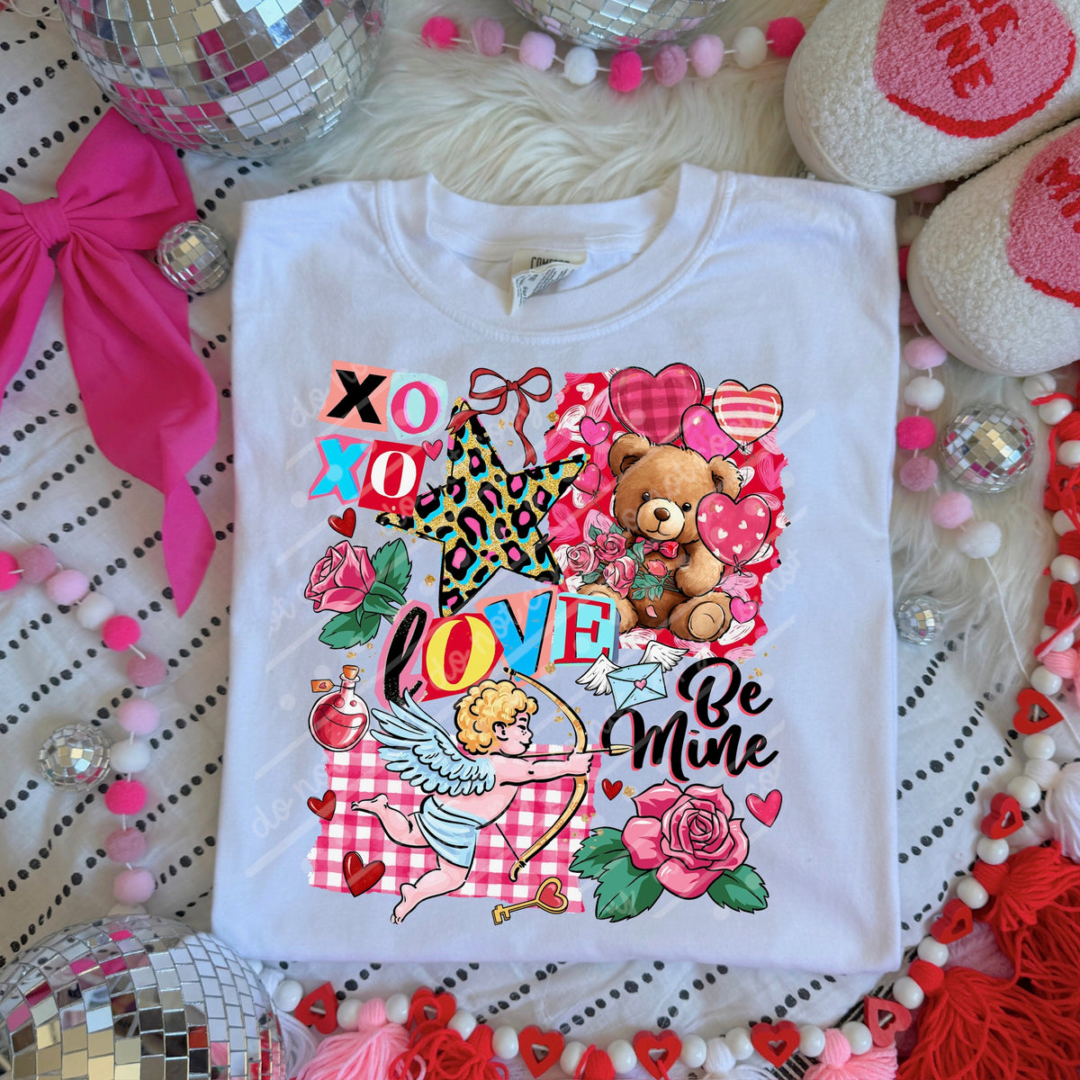 Valentine Collage with teddy bear DTF transfer