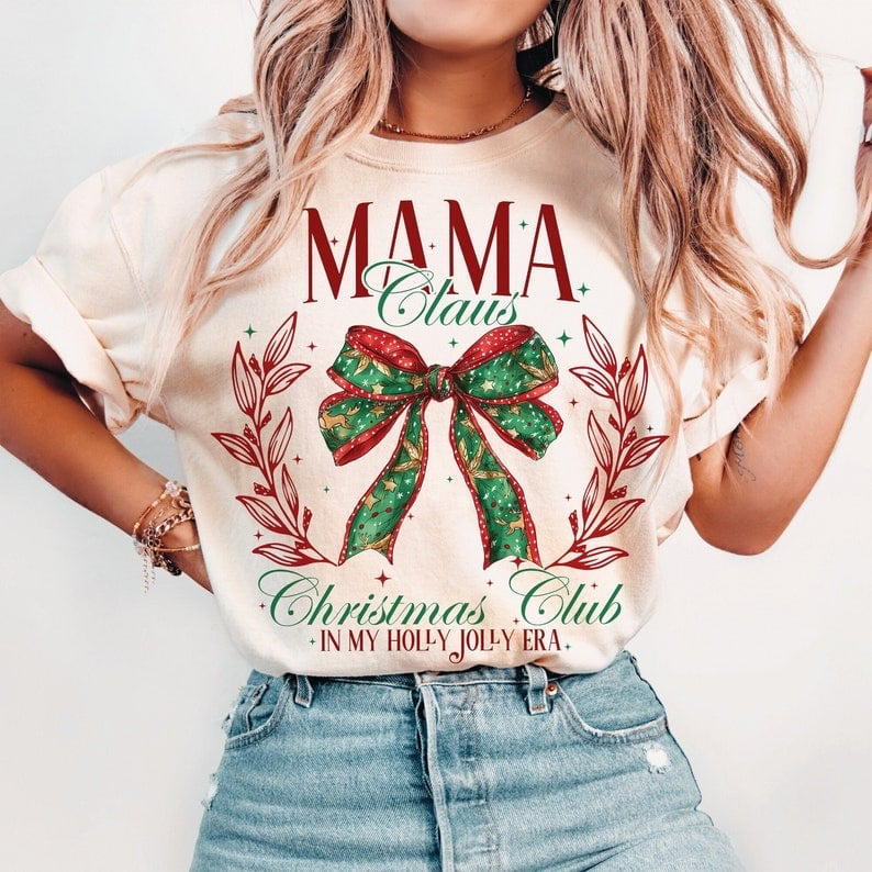 Mama claus Christmas club red and green bow 50961 DTF transfer
