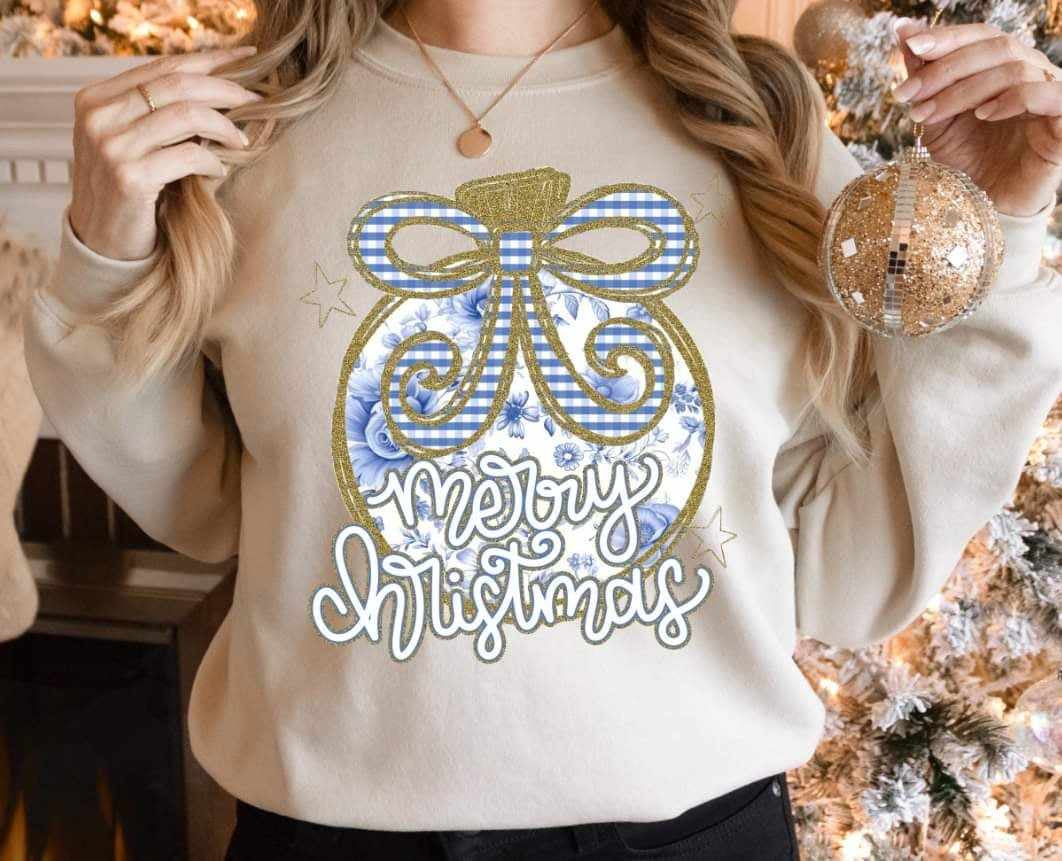 Merry Christmas gold and blue ornament (S&G) 64453 DTF transfer