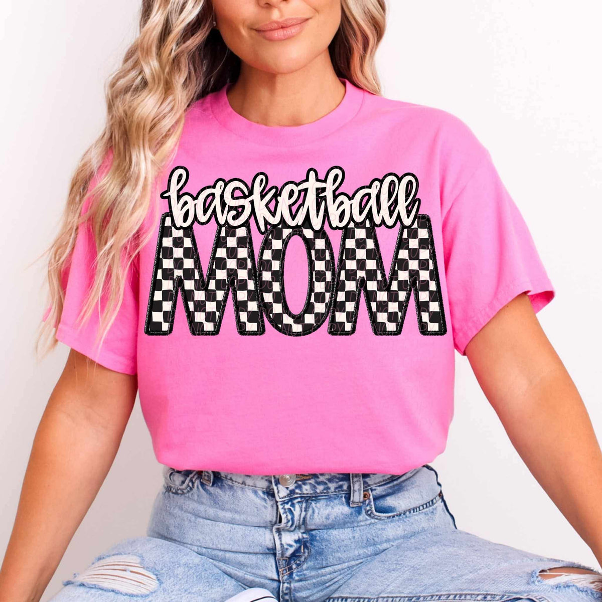Basketball mom checkered city DTF transfer