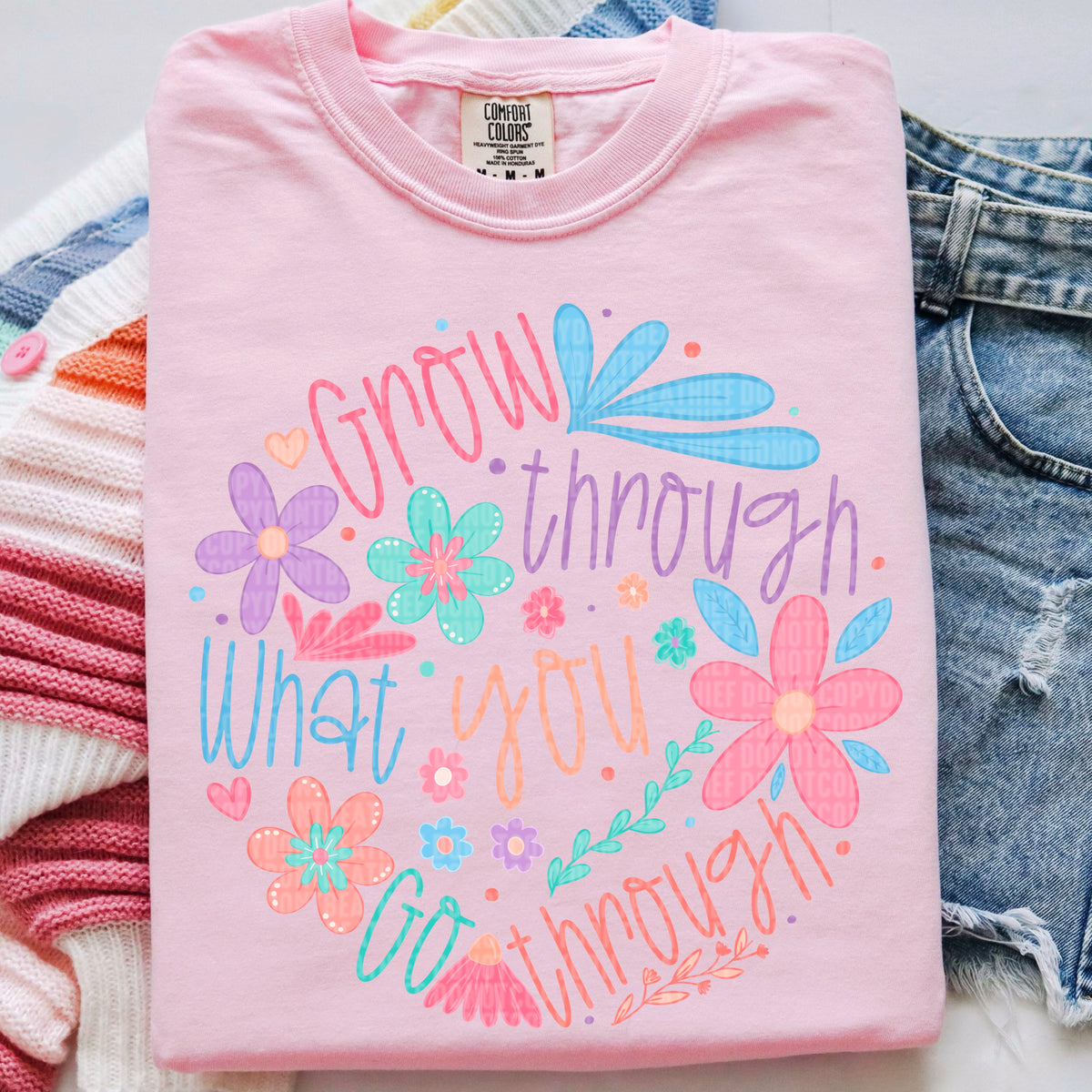 Grow through what you go through floral circle 97613 DTF transfer