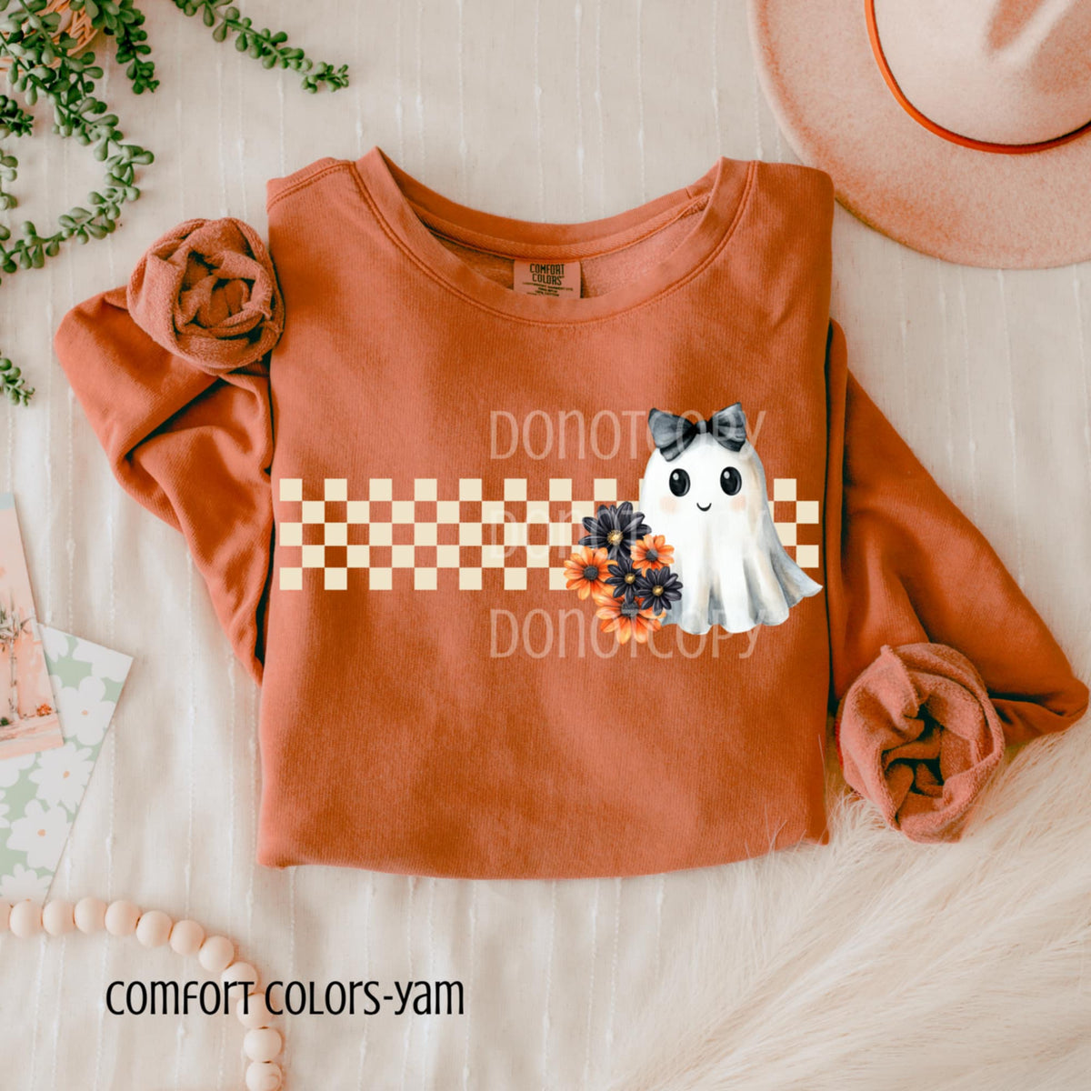 Checker Strip with Floral Bow Ghost CSG DTF transfer