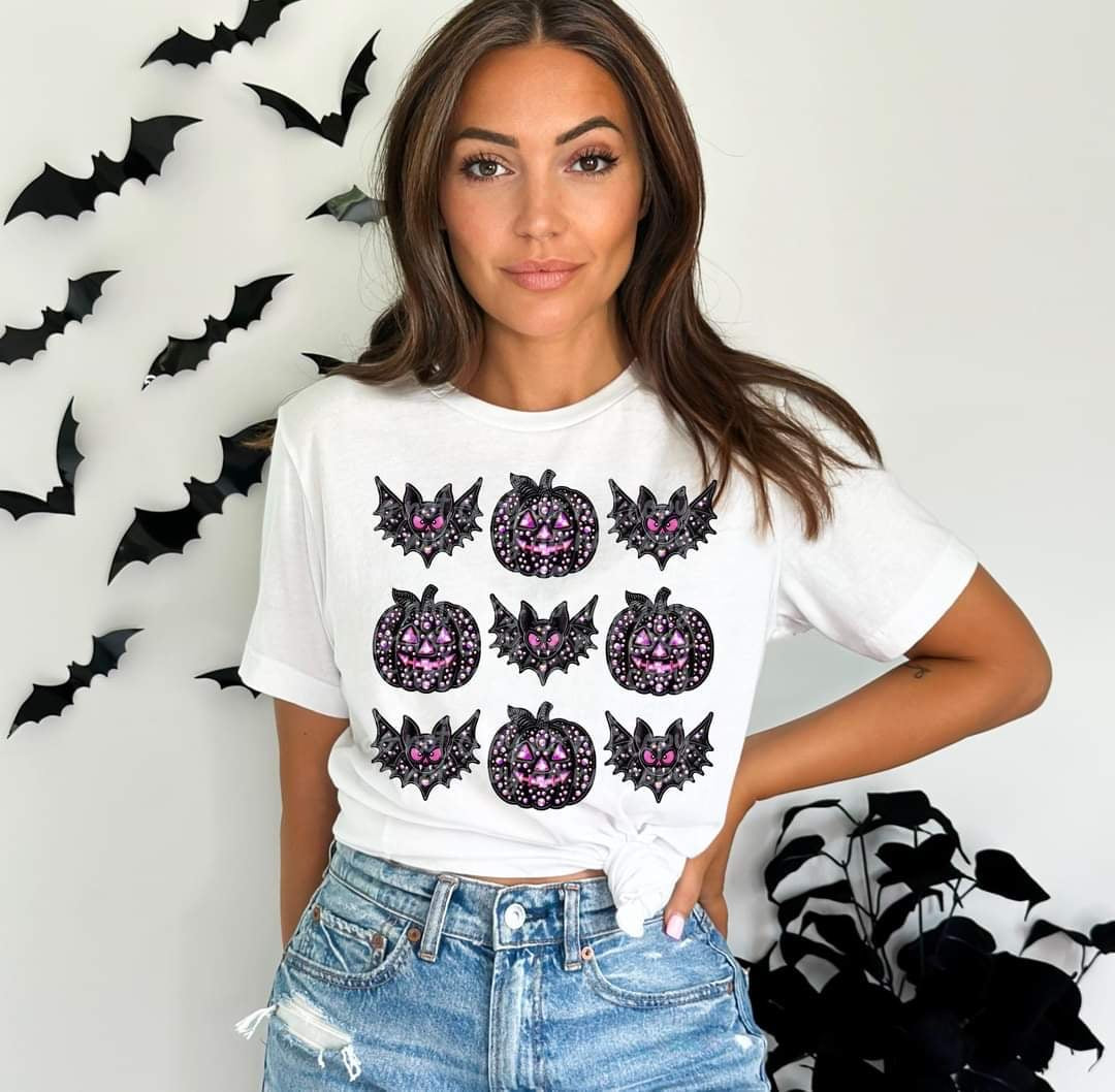 Pumpkin and bat collage 53452 DTF transfer