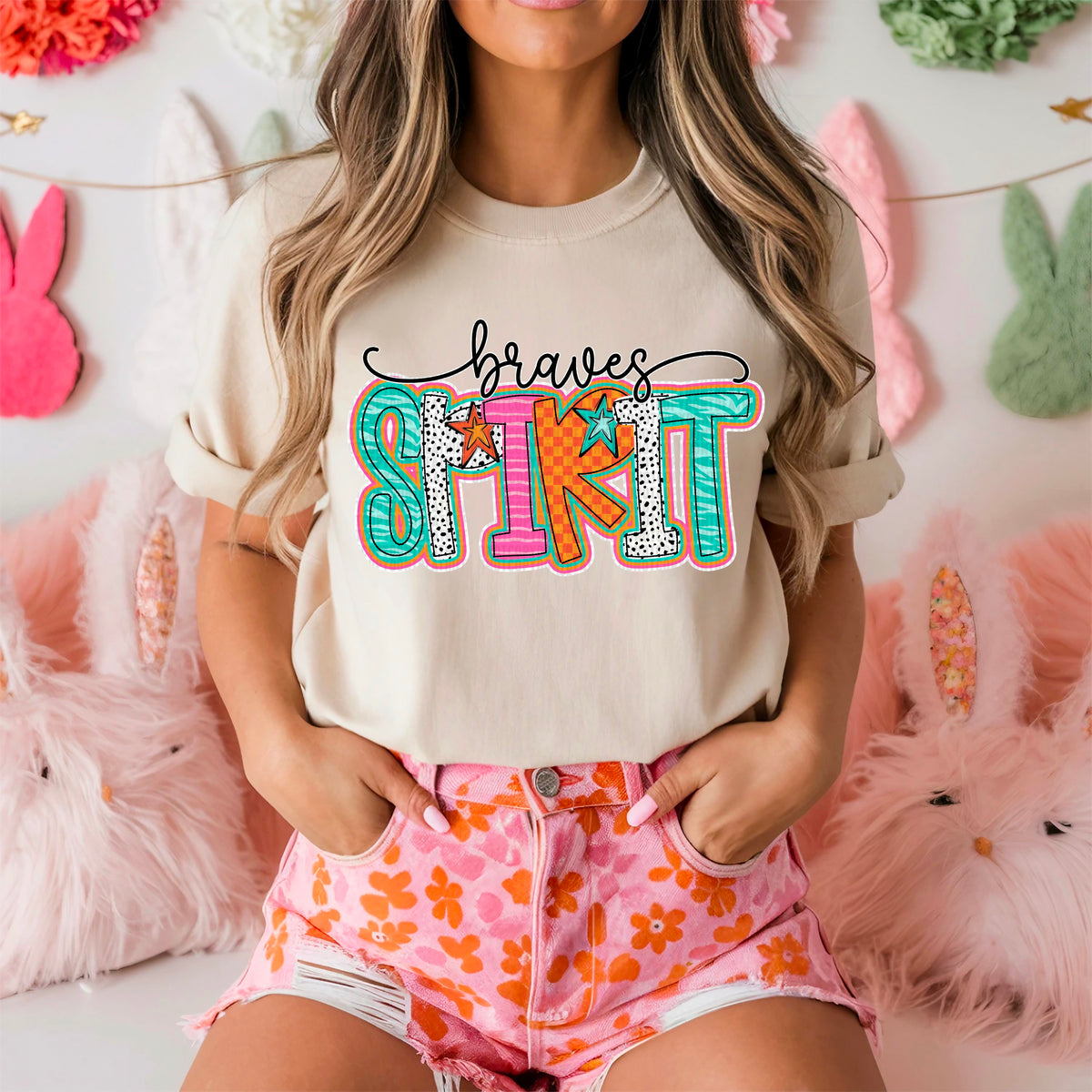 Braves spirit colorful doodle stars 90289 DTF transfer