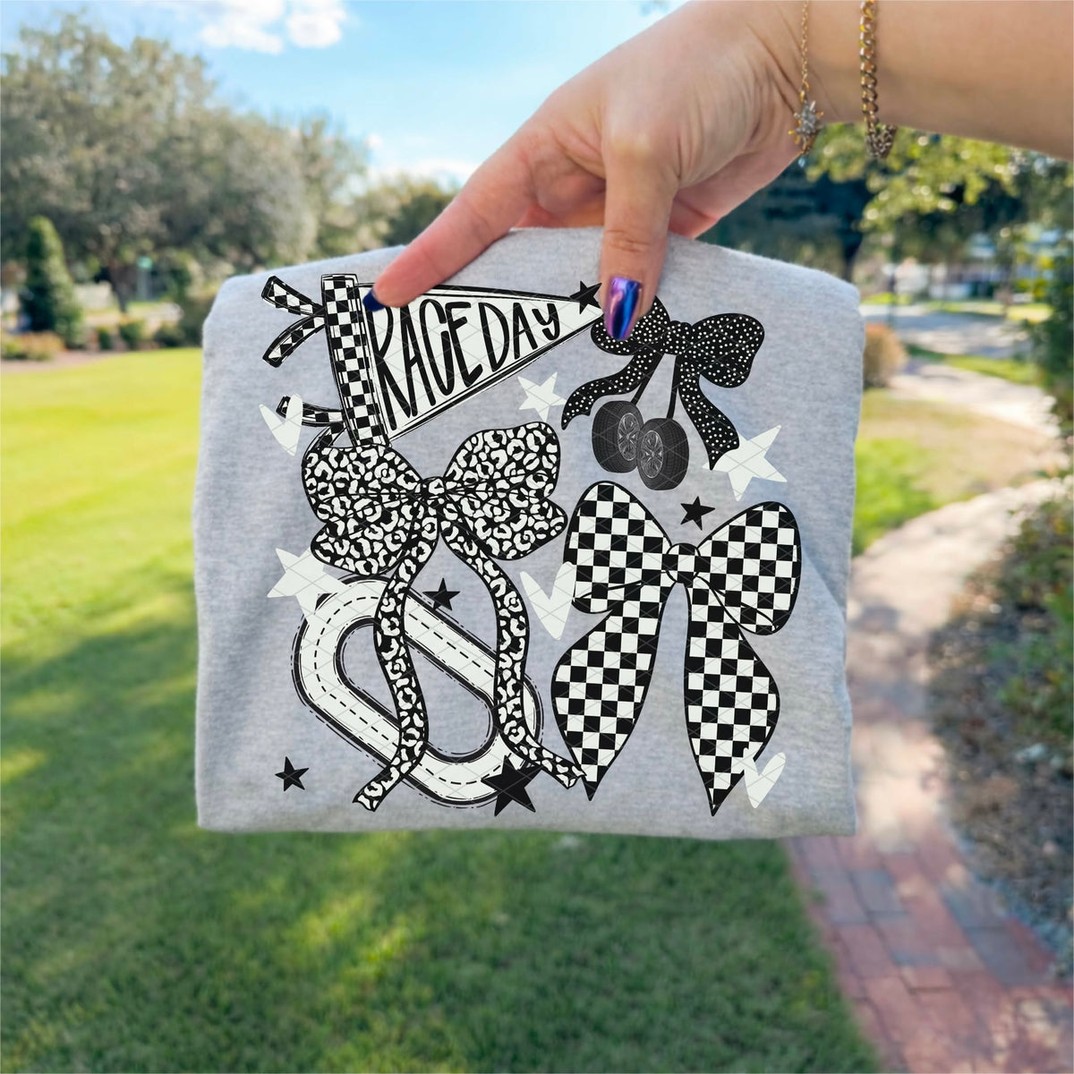 Race Day flag and bows (SDD) DTF transfer