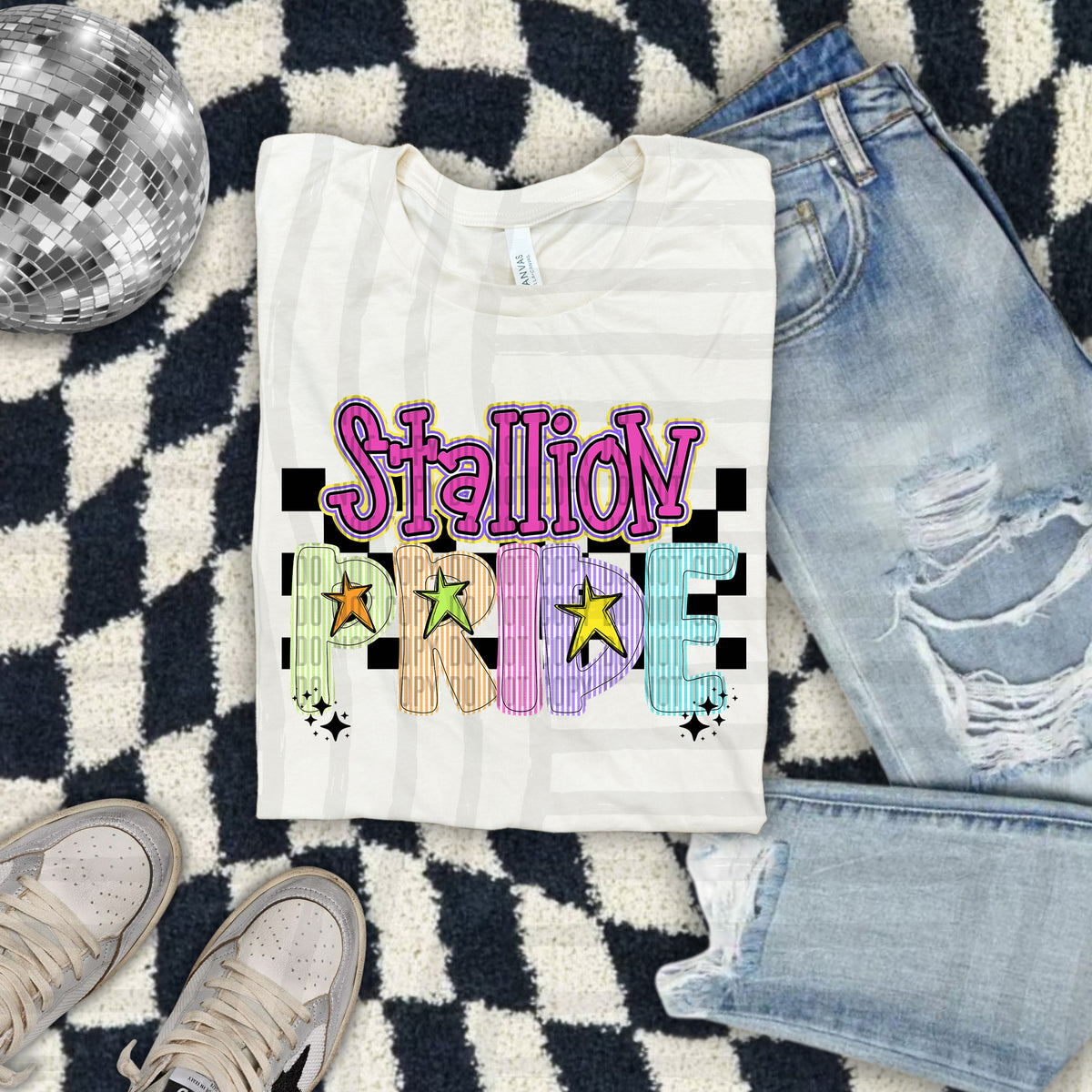Stallion - Colorful Stripe With Stars And Checker 108235 DTF transfer