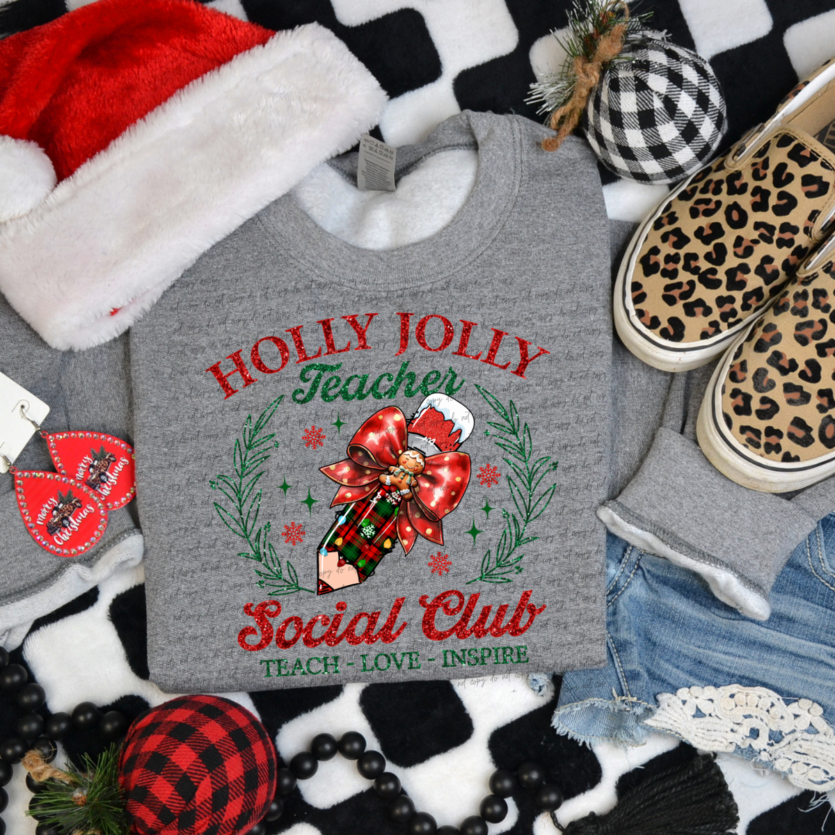Holly Jolly Teacher Social Club DTF Transfer