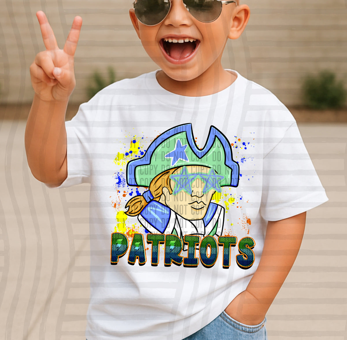 patriots paint splatter boy blue green and yellow (Caplinger) DTF Transfer