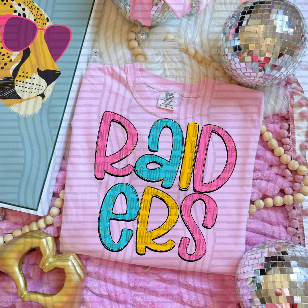 blue yellow and pink raiders stacked (Caplinger) DTF Transfer
