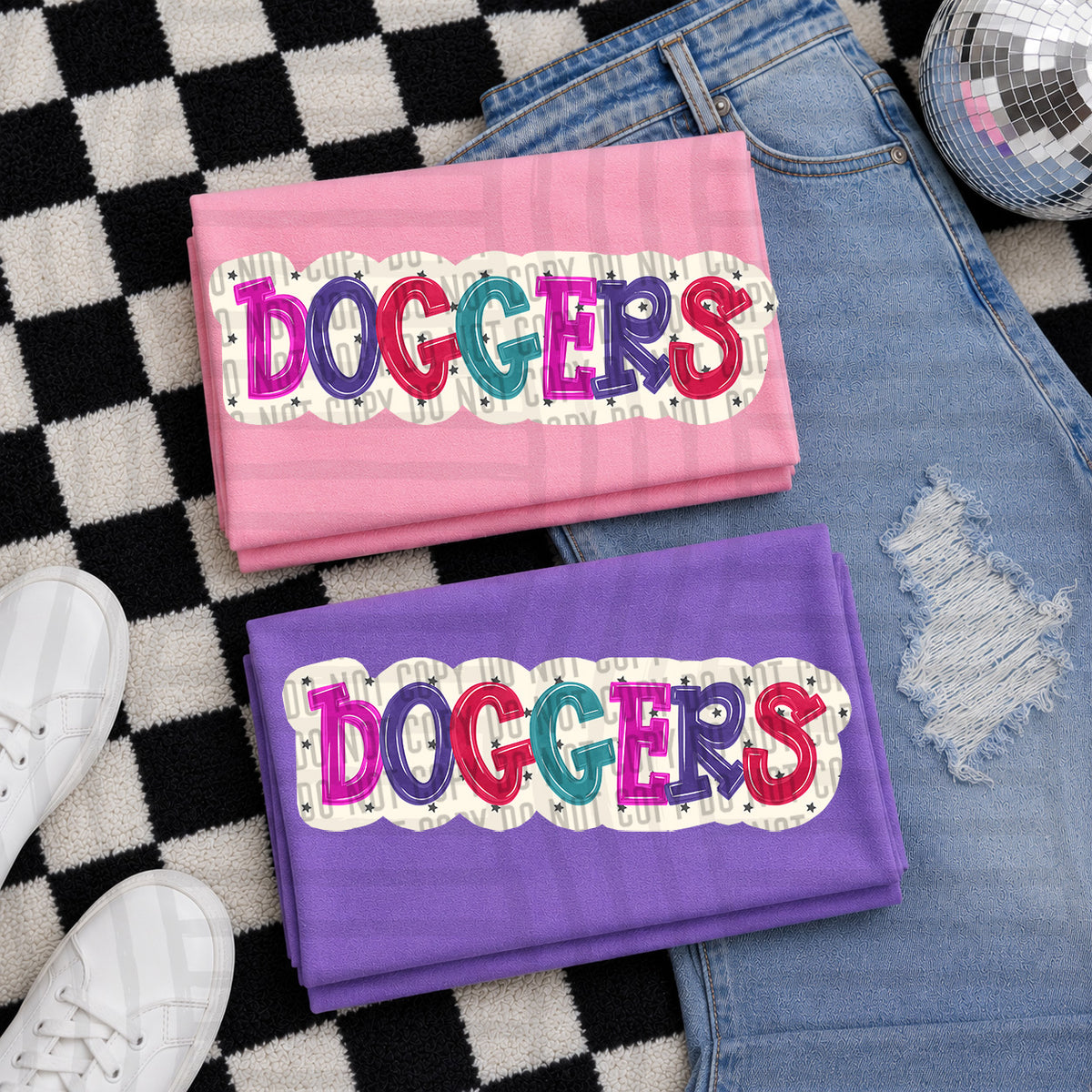 doggers bubble around letters with small stars (Caplinger) DTF Transfer