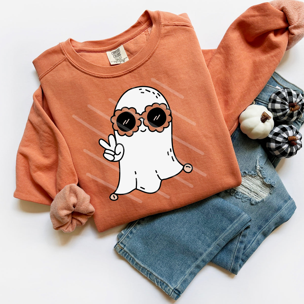 Peace hand ghost with flower sunglasses 113938 DTF transfer