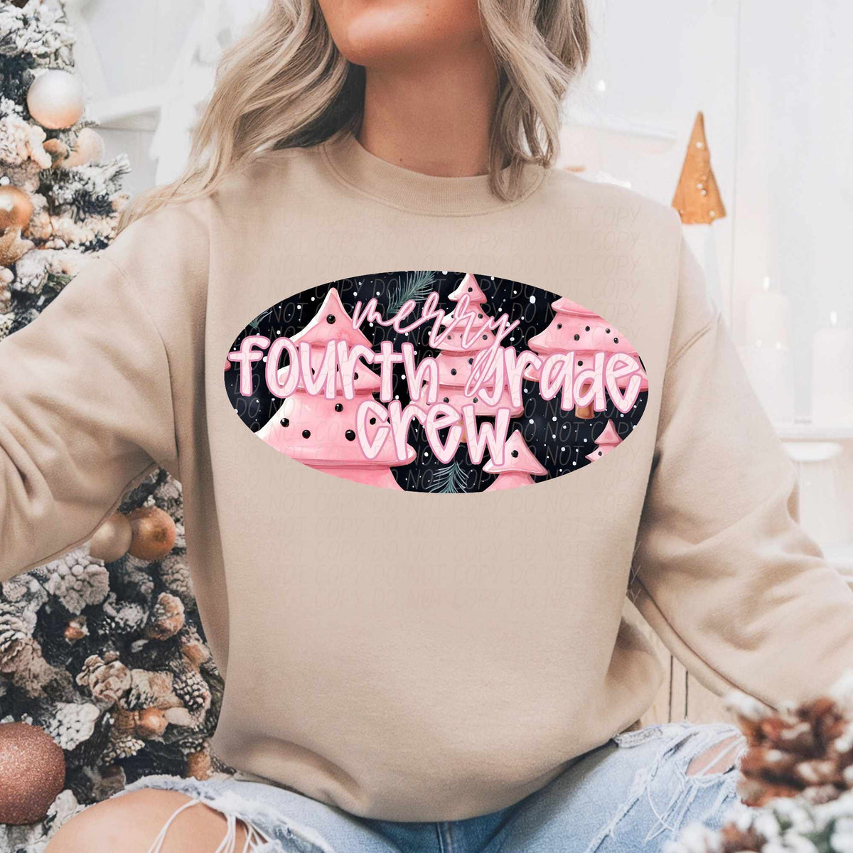 Merry fourth grade crew pink trees (CITY) 62319 DTF transfer