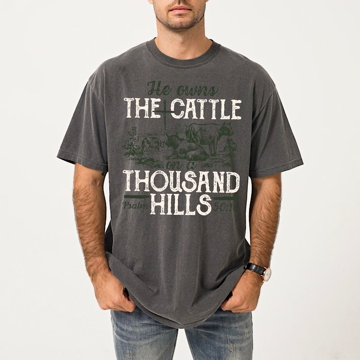 He owns the cattle (green and white) DTF Transfer