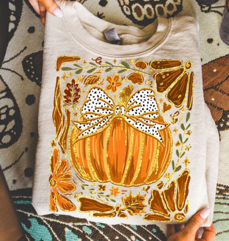 Pumpkin with dalmation bow and florals DTF transfers