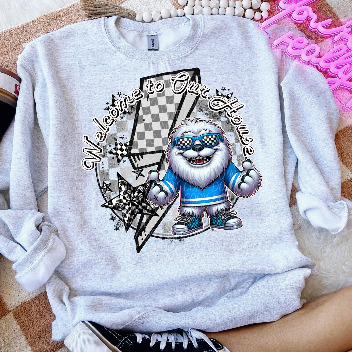 Welcome to our house Yeti Big Furry Blue 49380 DTF TRANSERS
