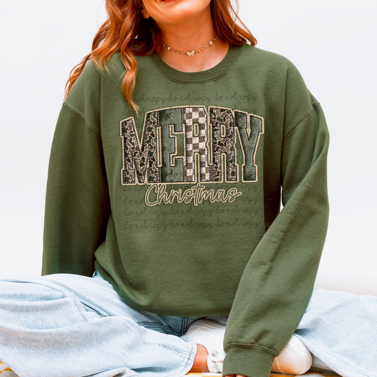 Merry Christmas camo checker varsity letters 116760 DTF Transfer