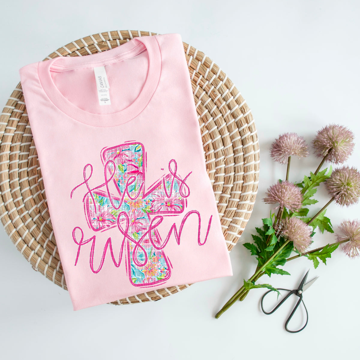 He is risen pink font cross 93623 DTF transfer