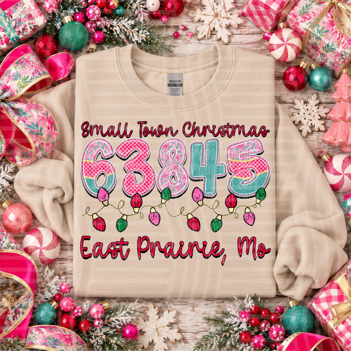 63845 small town christmas zip, town, state (caplinger) DTF Transfer