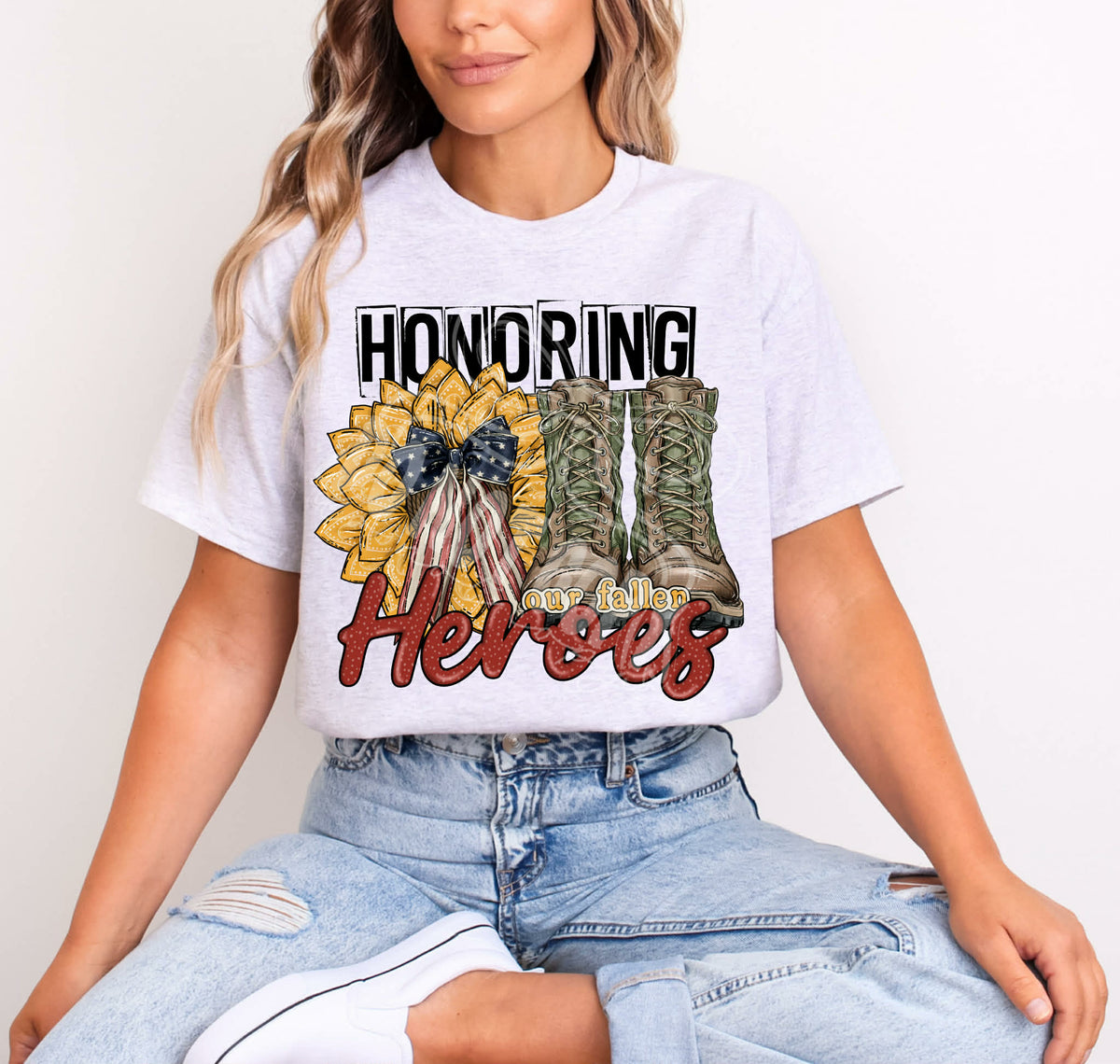 Honoring our Heroes (boots bow and sunflower) (C’s) DTF Transfer