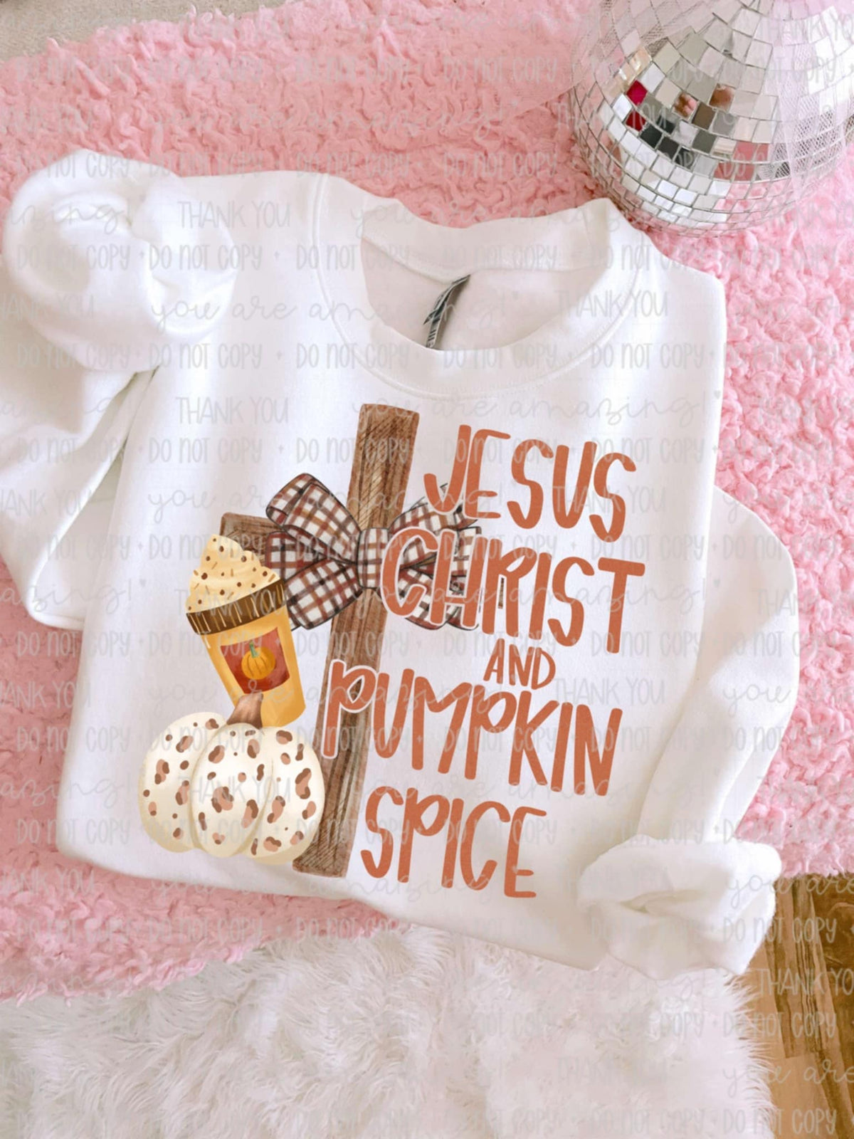 Jesus Christ and Pumpkin Spice with cross and pumpkin 113143 DTF transfer