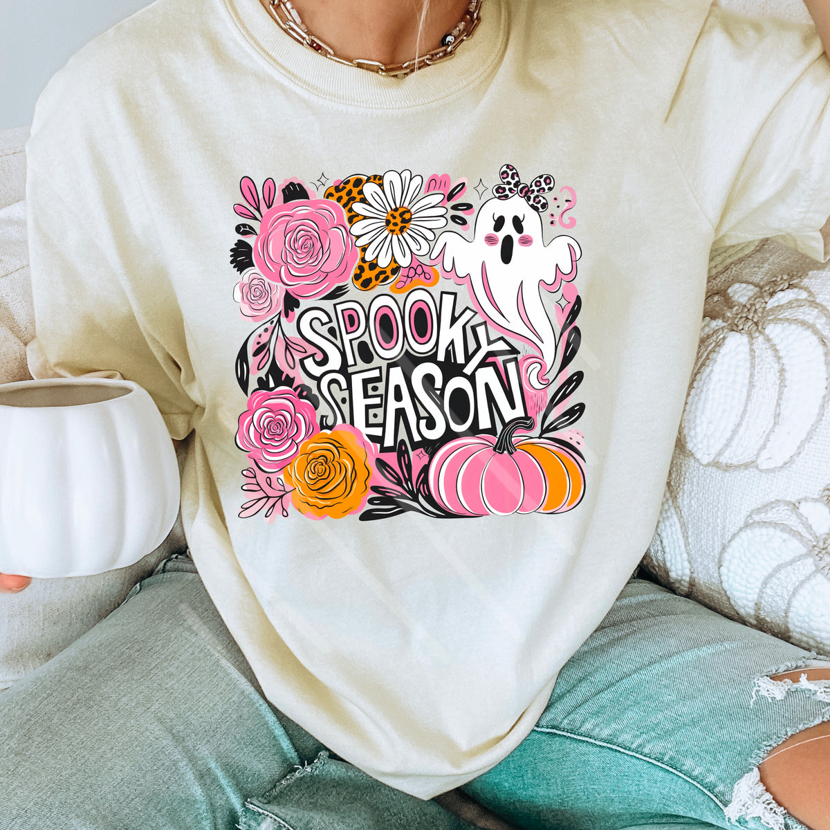 Spooky Season Pink and Orange abstract florals and pumpkin 110919 DTF transfer