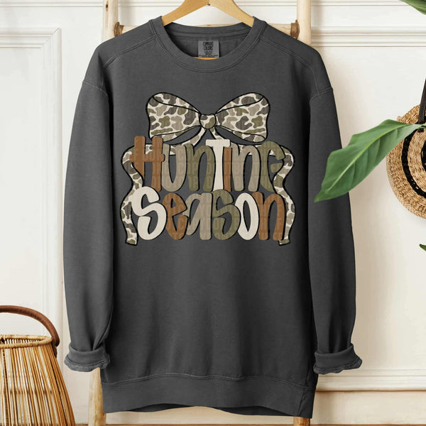 Hunting season camo bow brown, cream, green lettering SDD DTF transfer