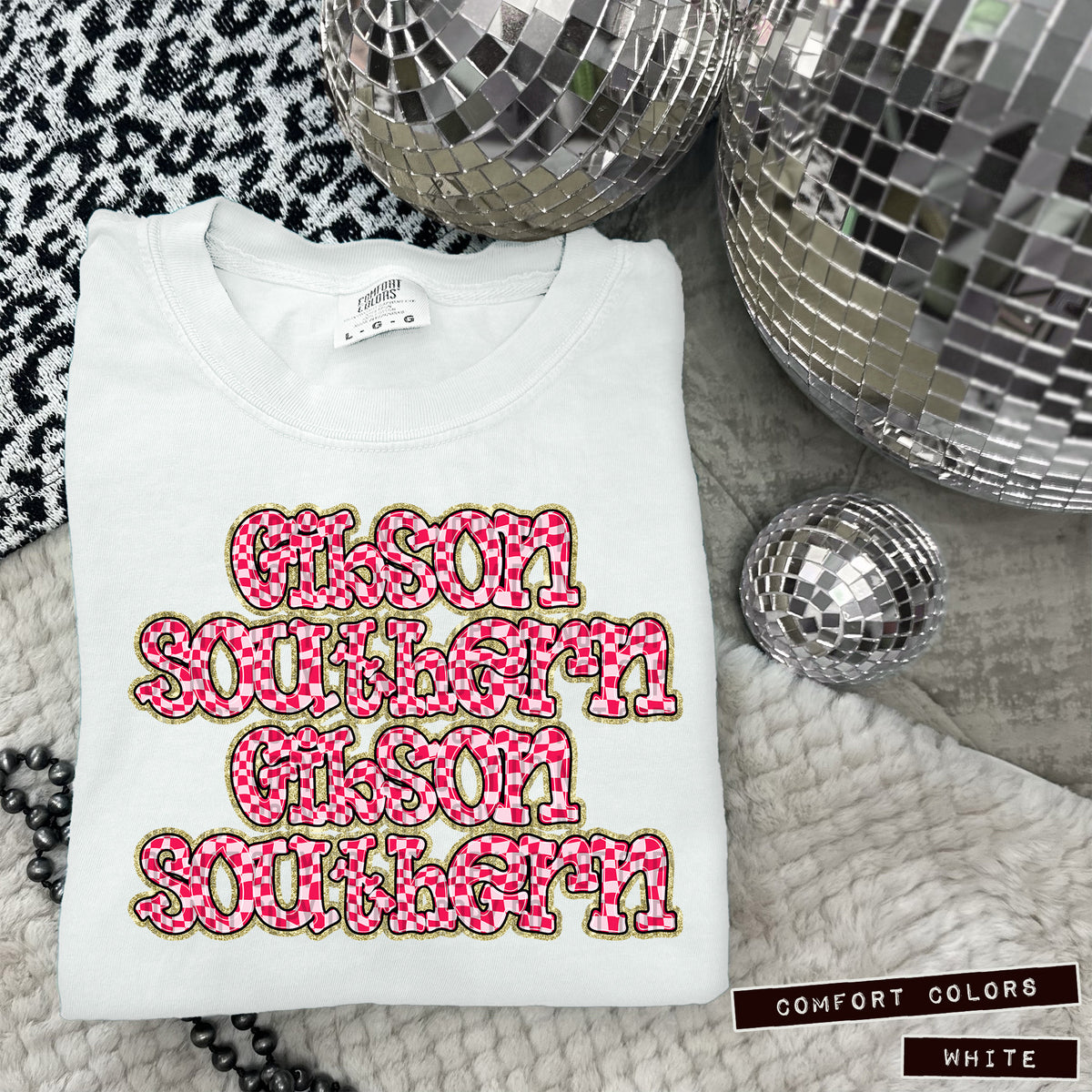 GIBSON SOUTHERN stacked pink checkered (Caplinger) DTF transfer