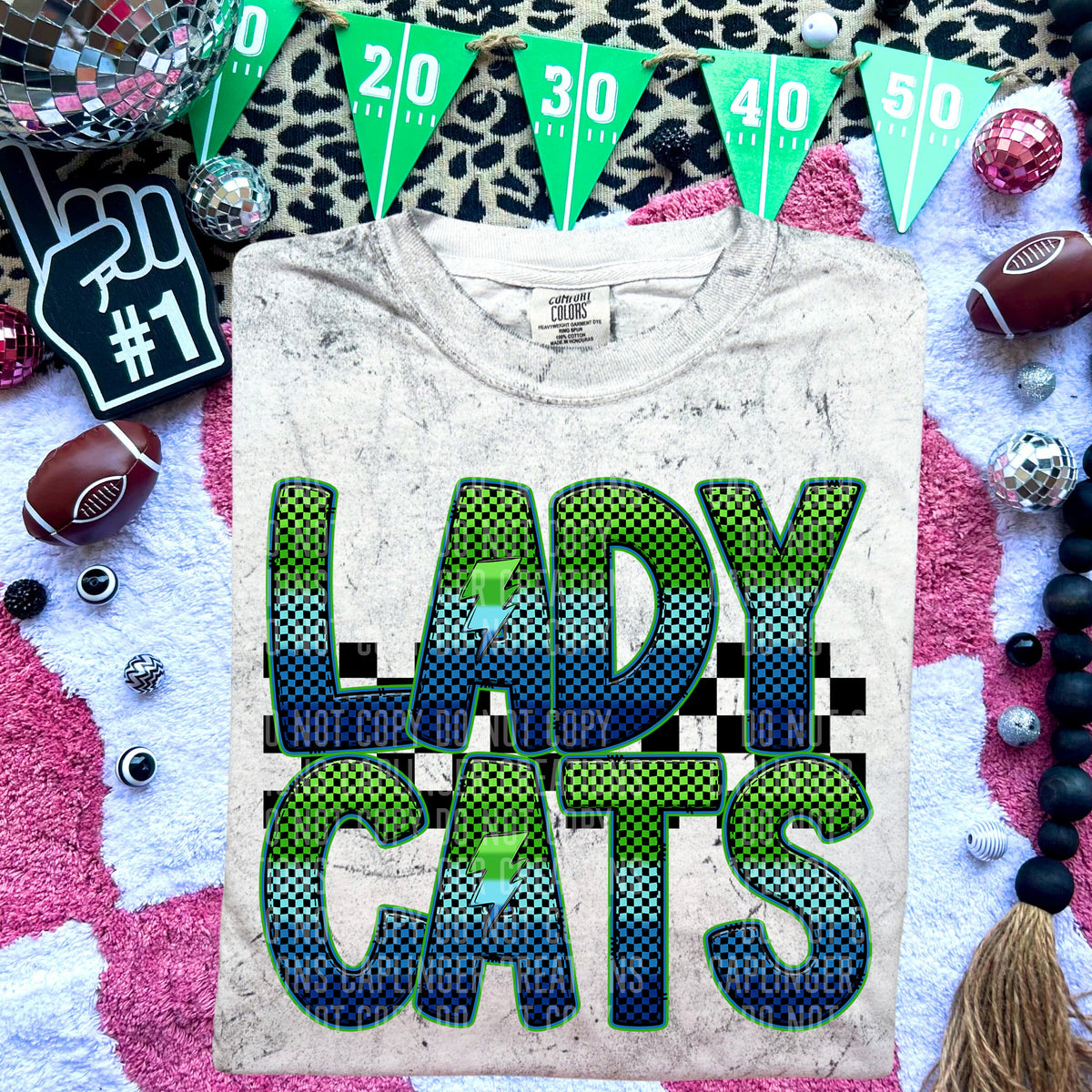 Lady Cats Blue and Green Checkered (Caplinger) DTF transfer