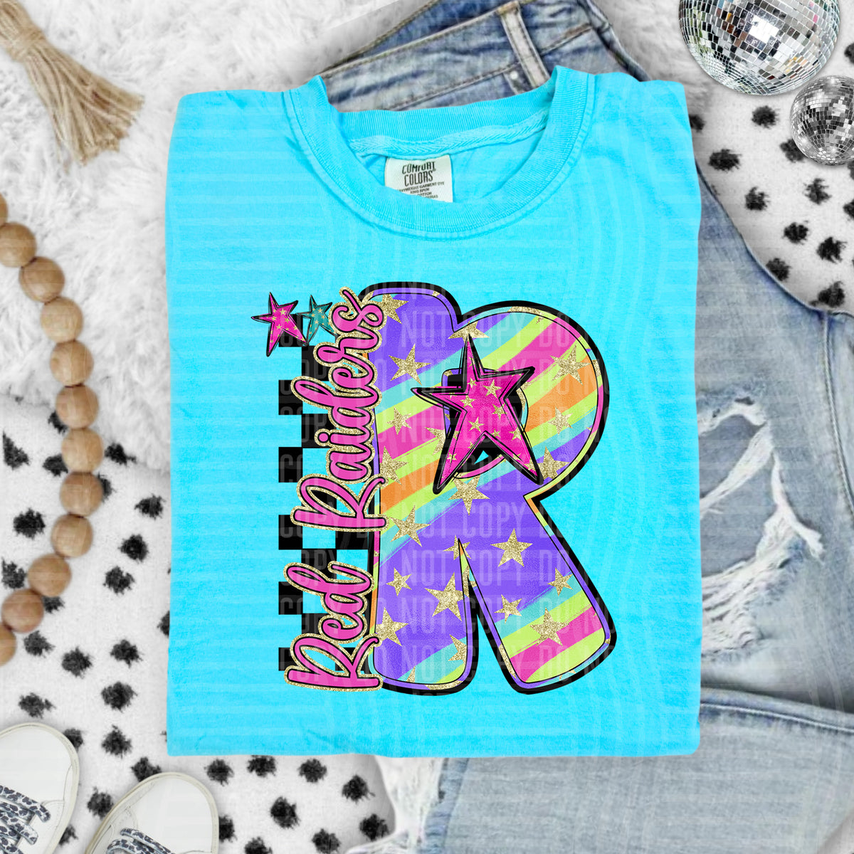 Red Raiders Colorful Retro Rainbow Letter R With Stars And Checker 108148 DTF transfer