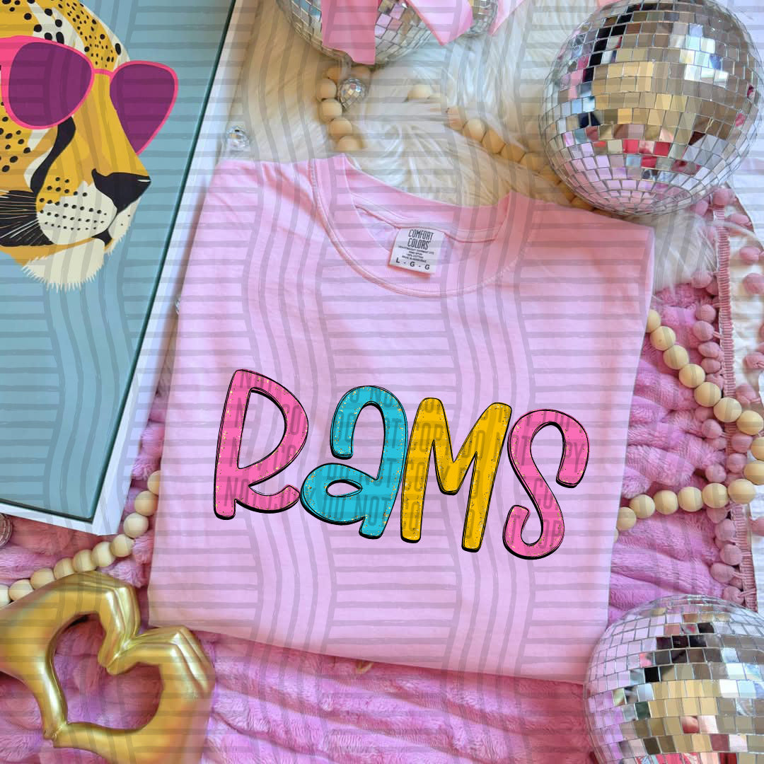 blue yellow and pink rams stacked (Caplinger) DTF Transfer
