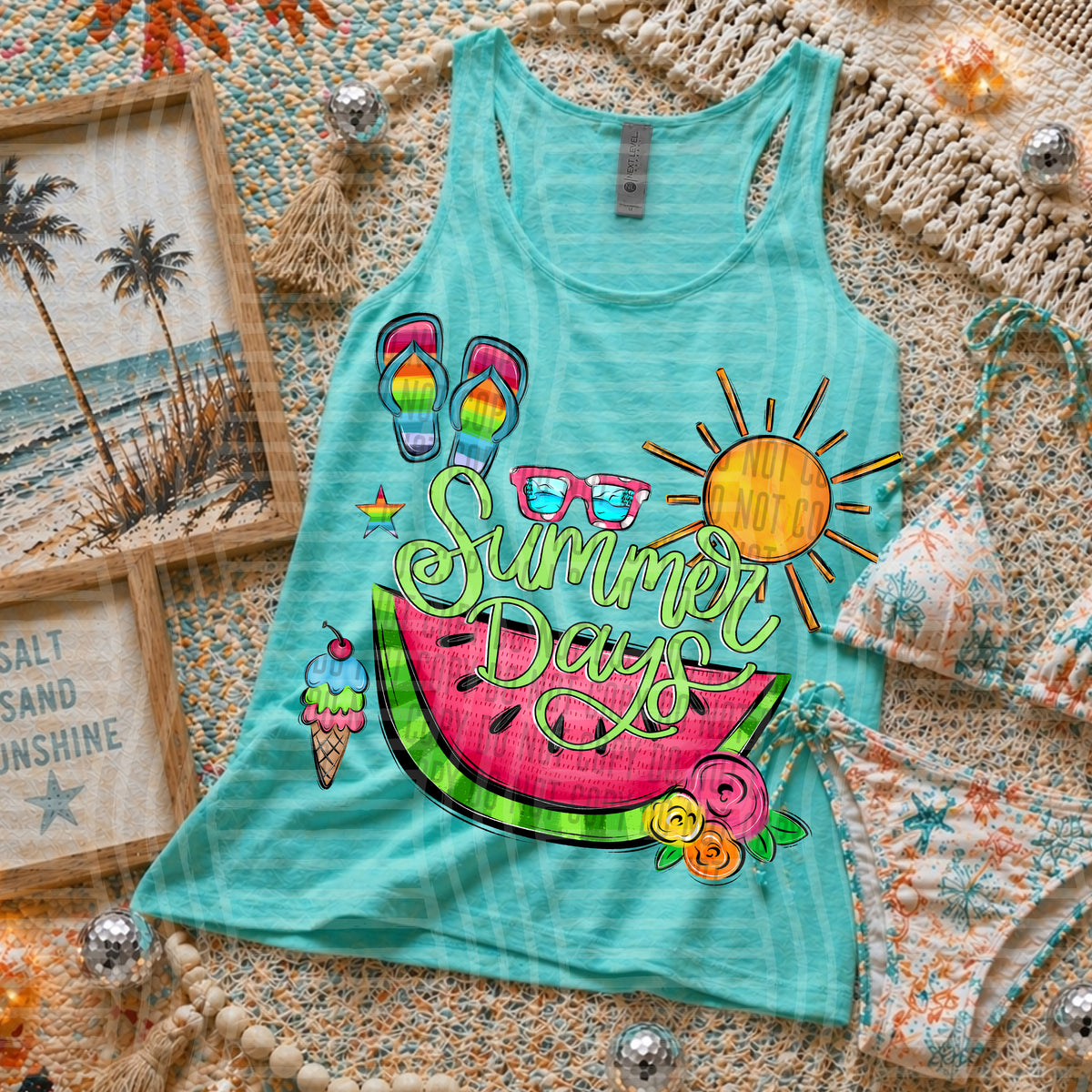 summer days watermelon sunglasses icecream and flipflops (caplinger) DTF transfer