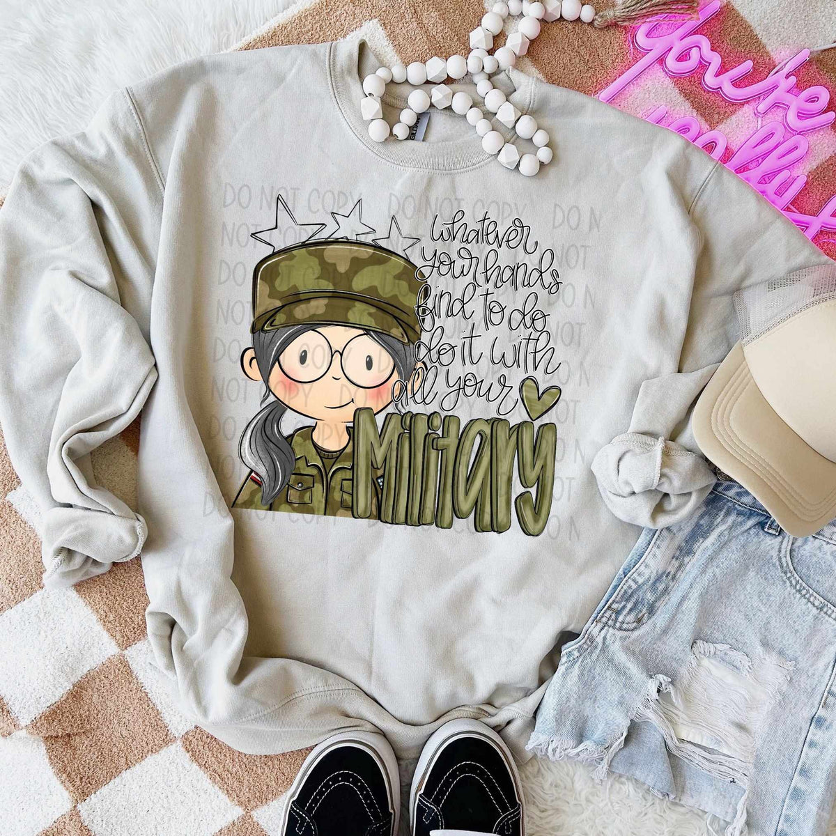 Military grey hair girl (SW) 70300 DTF transfer