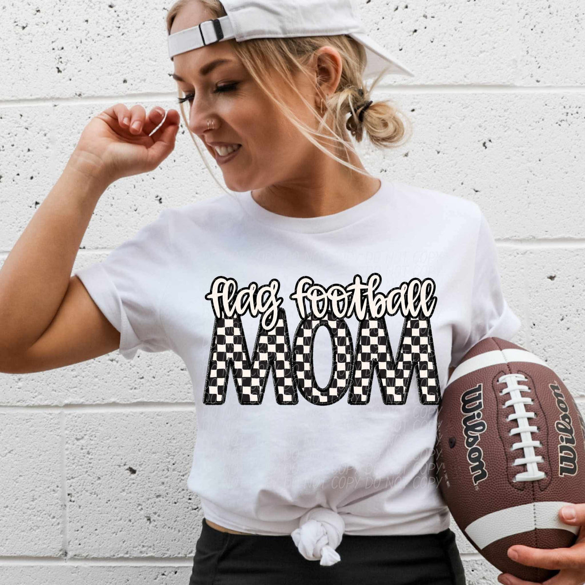 Flag football mom checkered city DTF transfer