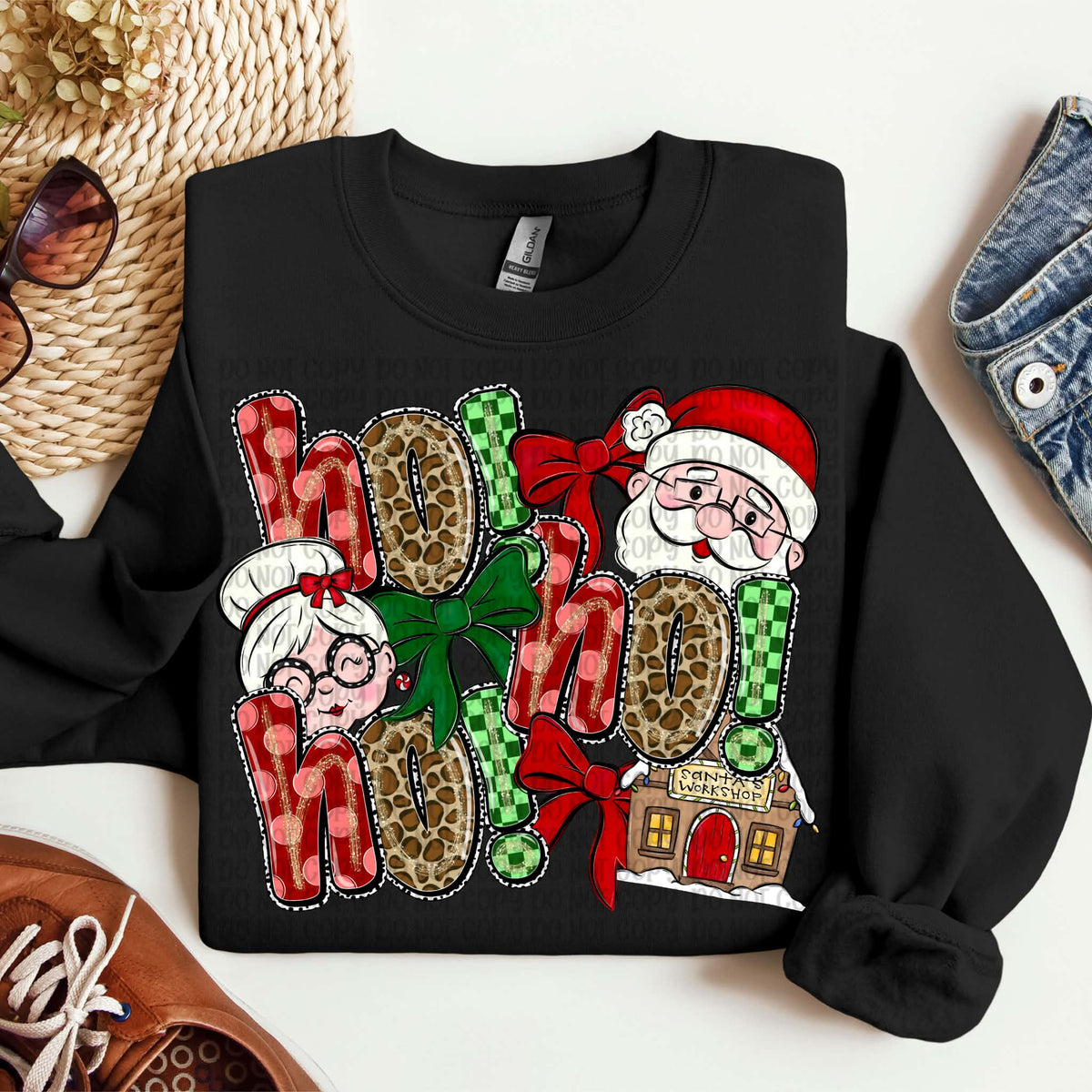 HO HO HO Mr Mrs Santa gingerbread house    (VP) DTF Transfer