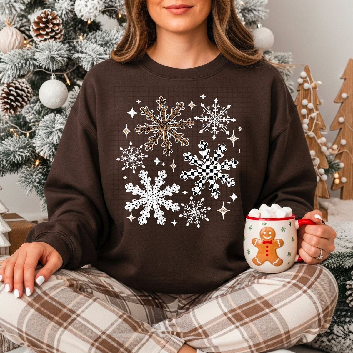 Leopard and Checker Snowflakes white outlines (CSC) DTF Transfer