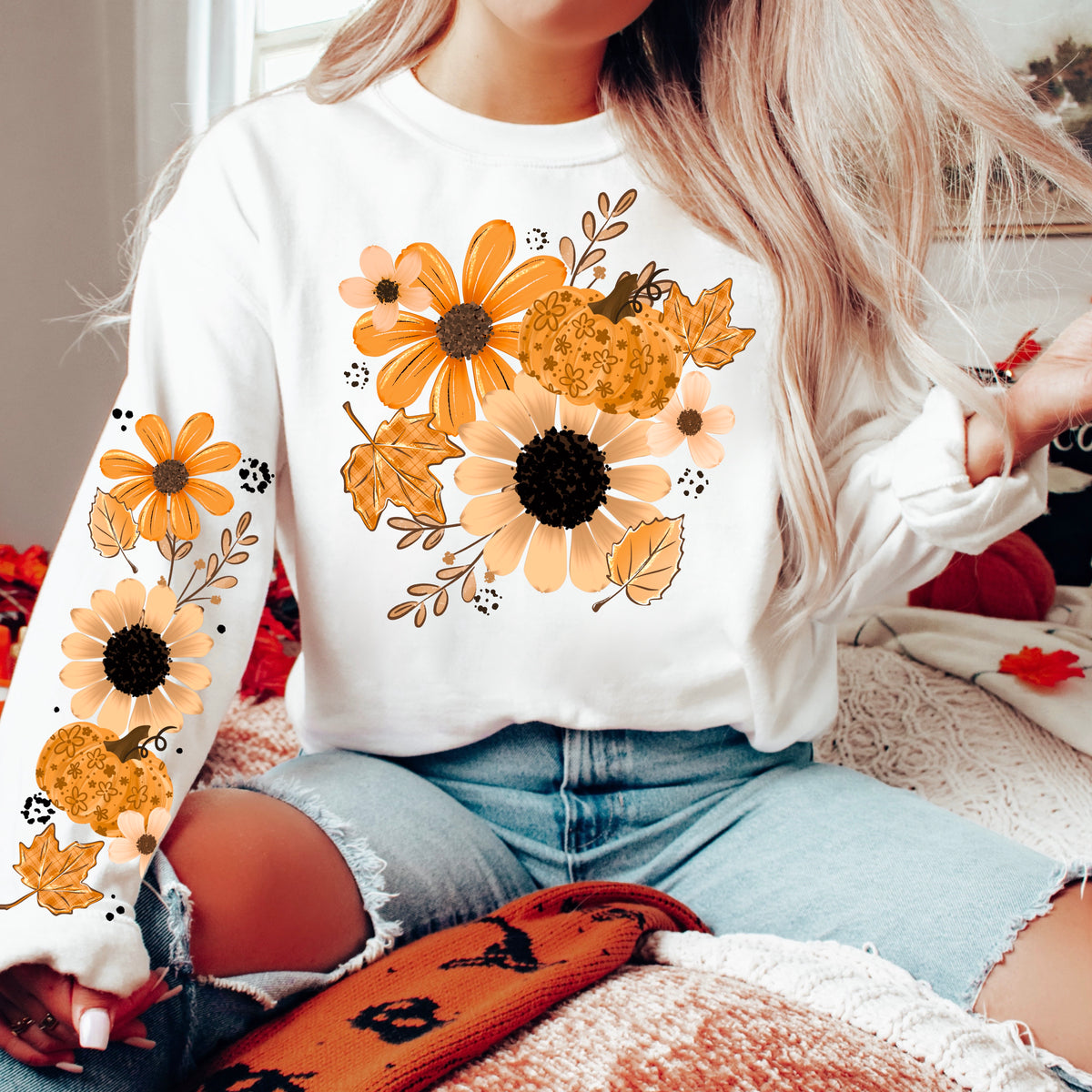 Orange fall florals (front only) (CSC) DTF Transfer