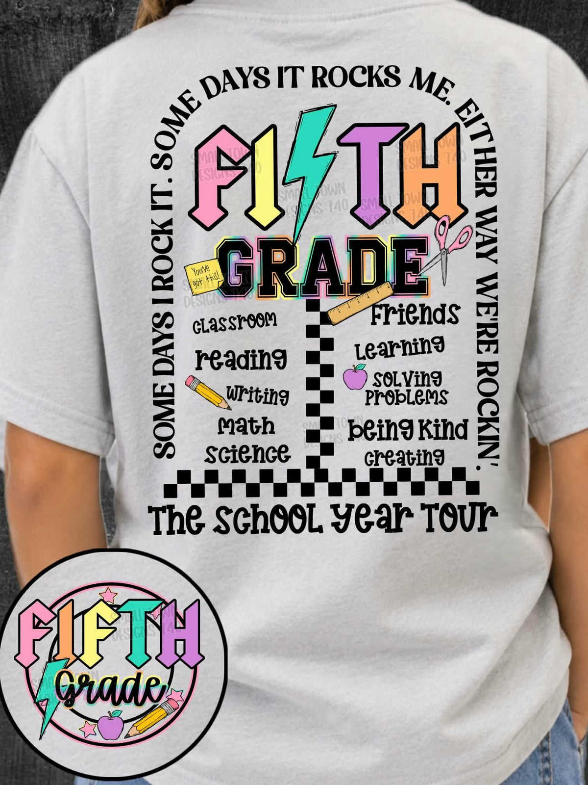 Fifth grade lightning colorful bolt arch with school words BACK (STD) DTF Transfer