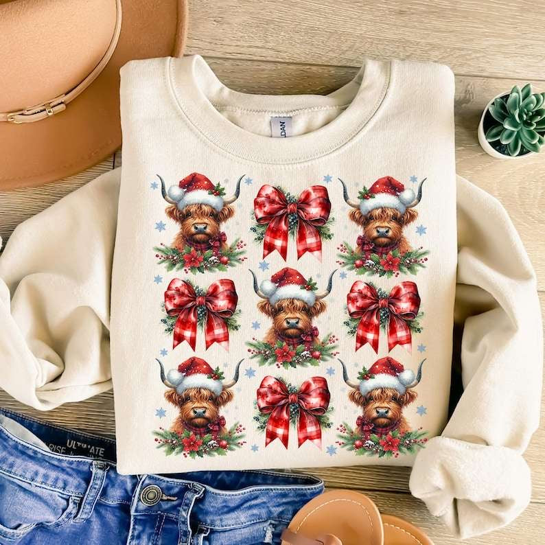 Christmas cow collage 62252 DTF transfer