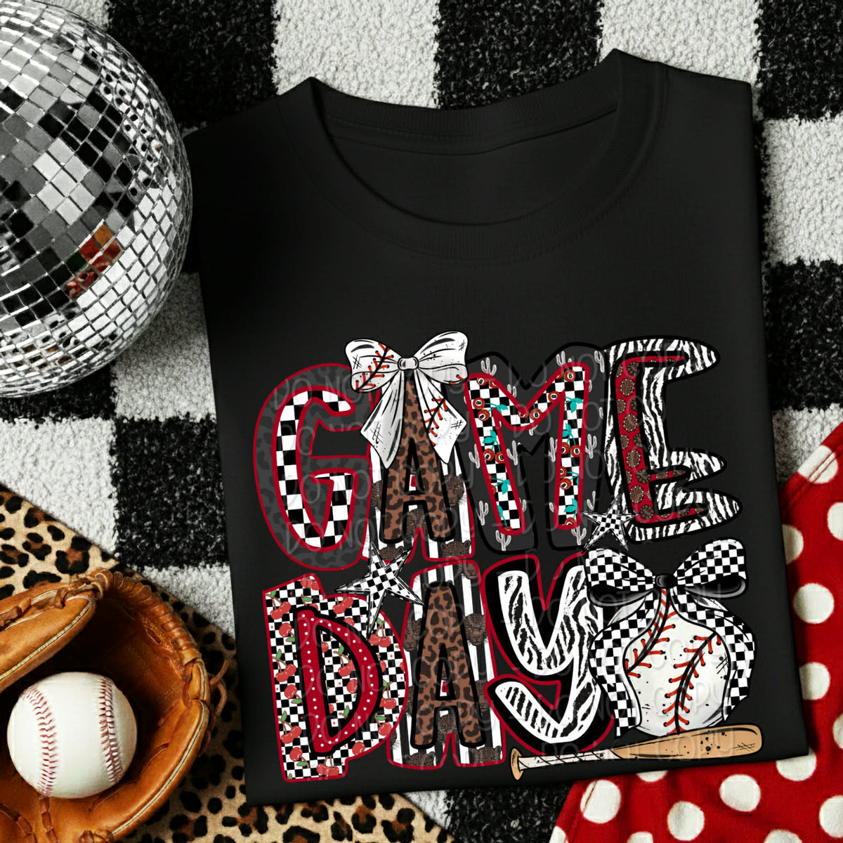 Game day baseball with bow (DWS) DTF transfer